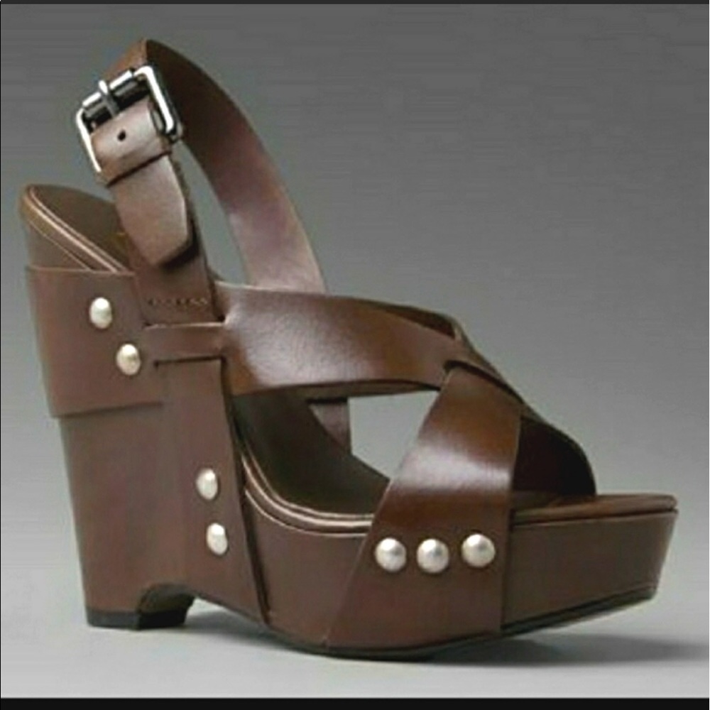 New ASH "Lucy" Dk Brown Leather Wedge Sandals sz38